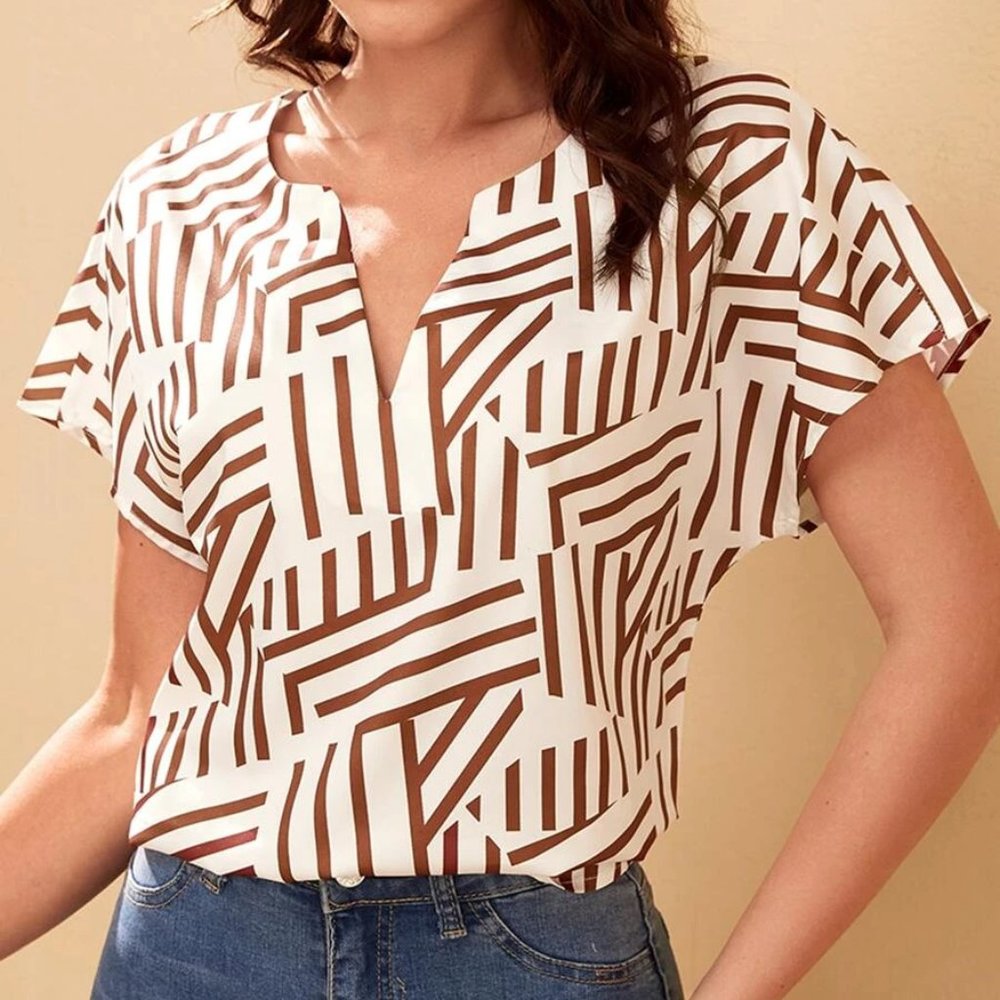 Notch Neck Batwing Sleeve Striped Top Size 8/10